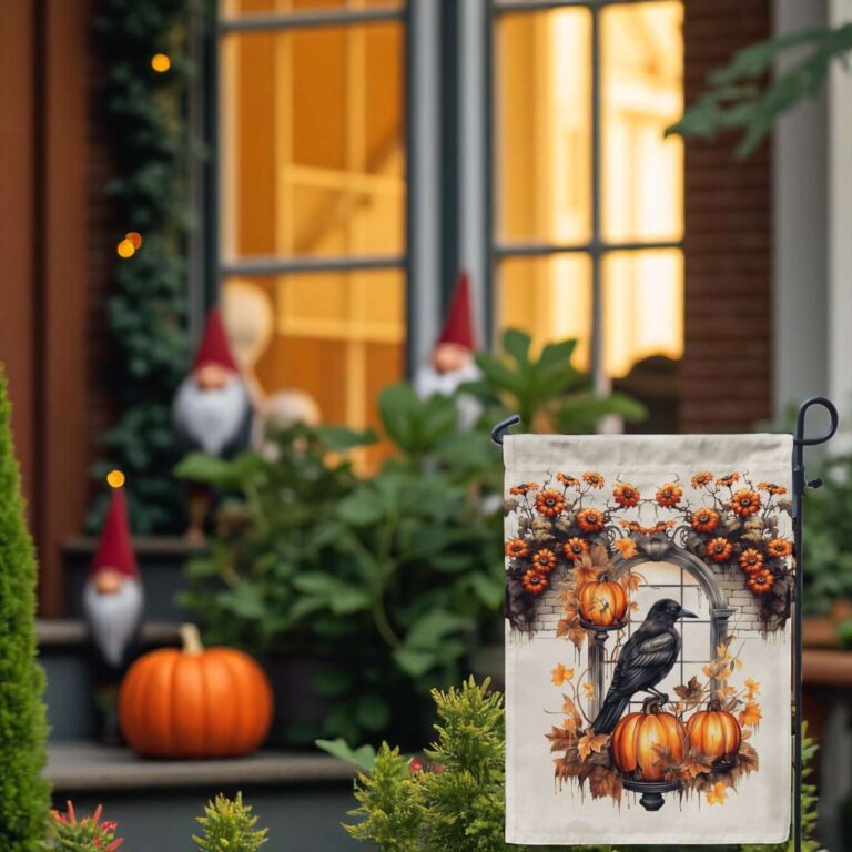 Fall Garden Flag for Halloween Decor | Whimsigoth Raven Design