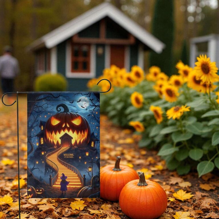 Halloween Garden Flag Haunted Pumpkin Yard Decor for Outdoors