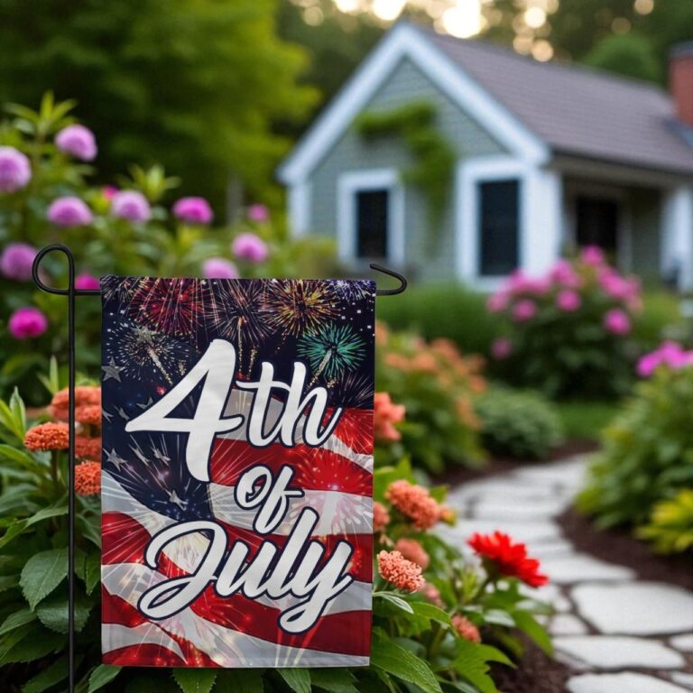 4th of July Fireworks Flag, USA Independence Day Garden Flag