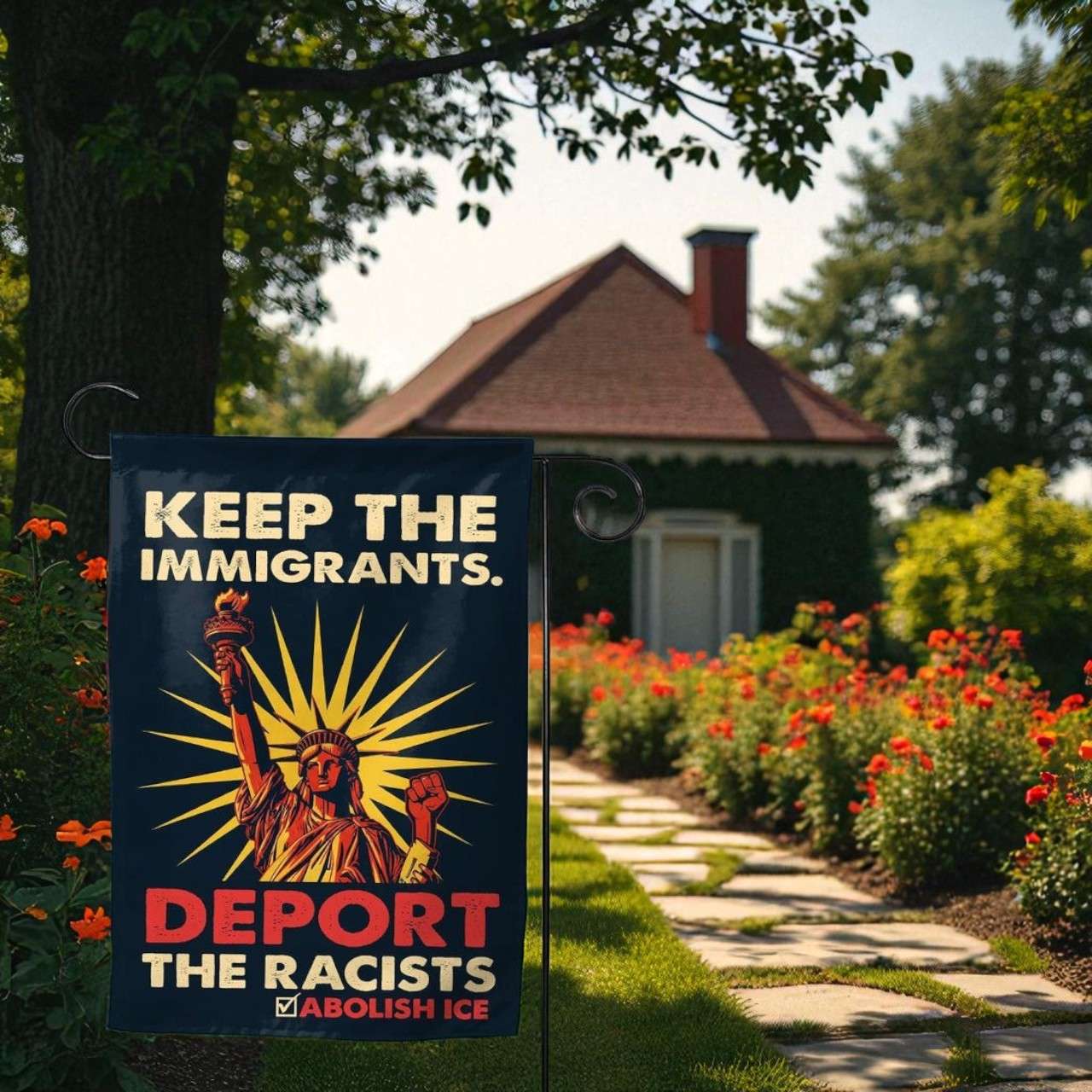Abolish ICE Garden Flag, Pro Immigrant Outdoor Banner