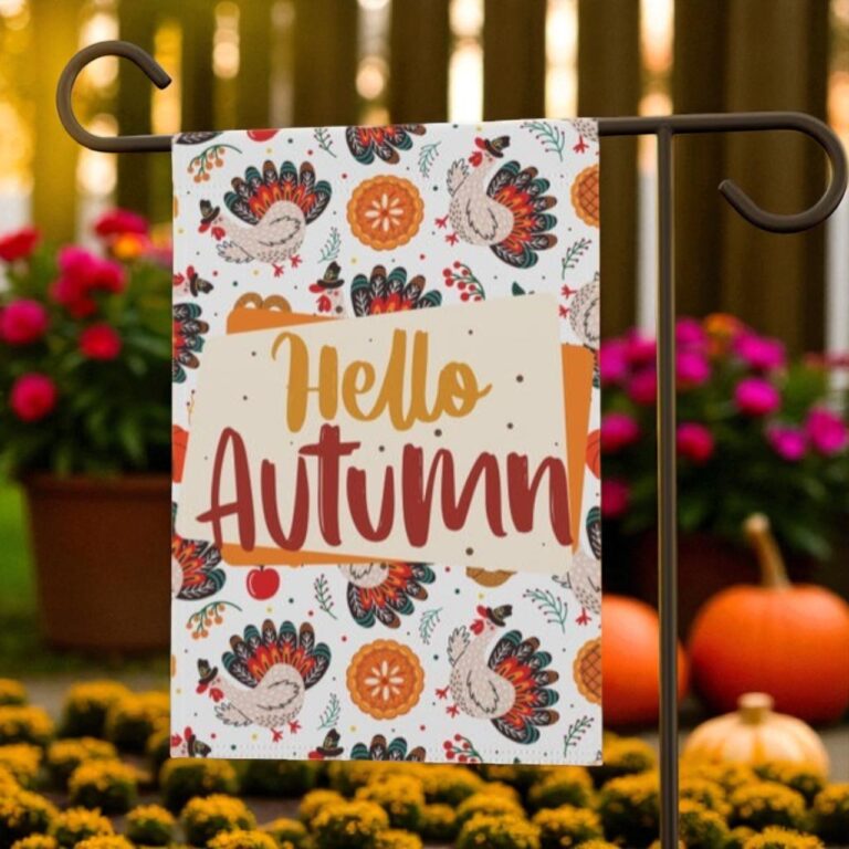 Autumn Garden Flag, Cozy Fall Turkey Pumpkin Banner