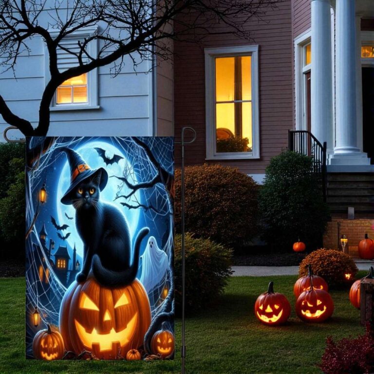 Black Cat and Pumpkin Flag for Halloween Garden Decor
