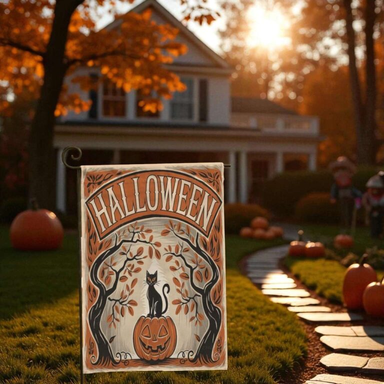 Black Cat Halloween Flag for Farmhouse & Porch Décor