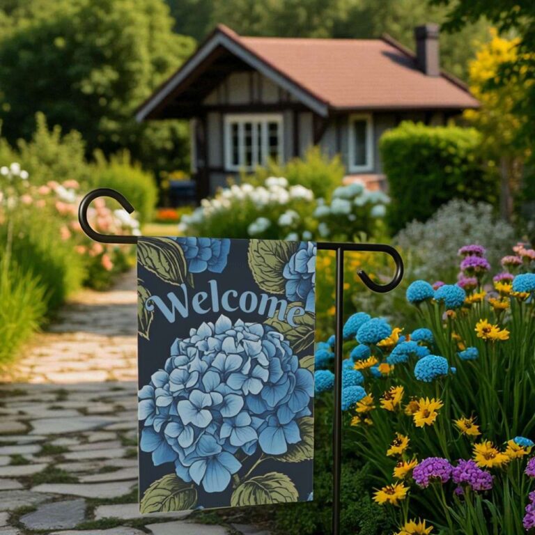 Blue Hydrangea Garden Flag for Rustic Spring Yard Decor
