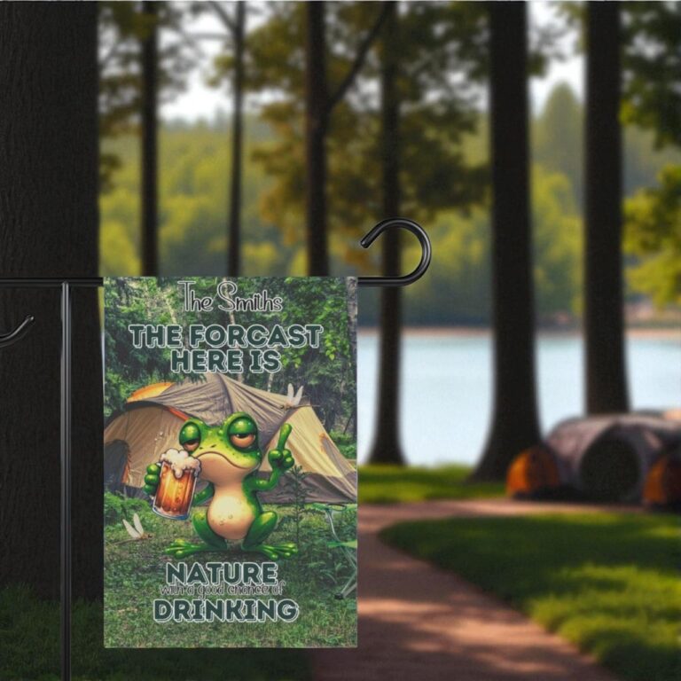 Frog Camping Flag, Personalized RV Decor