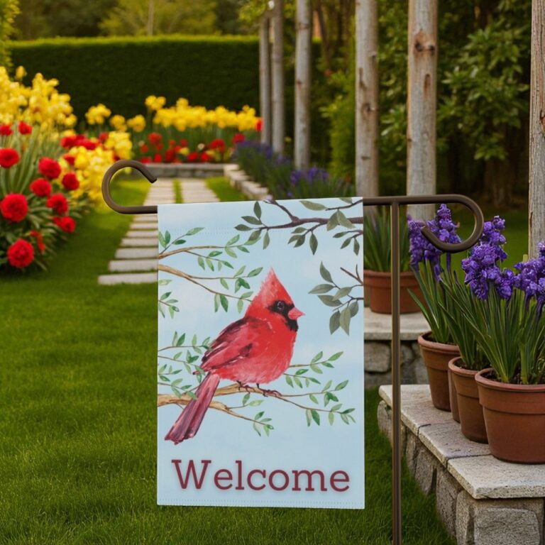 Cardinal Welcome Flag, Rustic Porch Decor