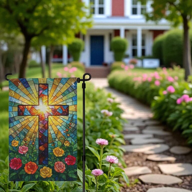 Christian Stained Glass Garden Flag, Easter Outdoor Decor