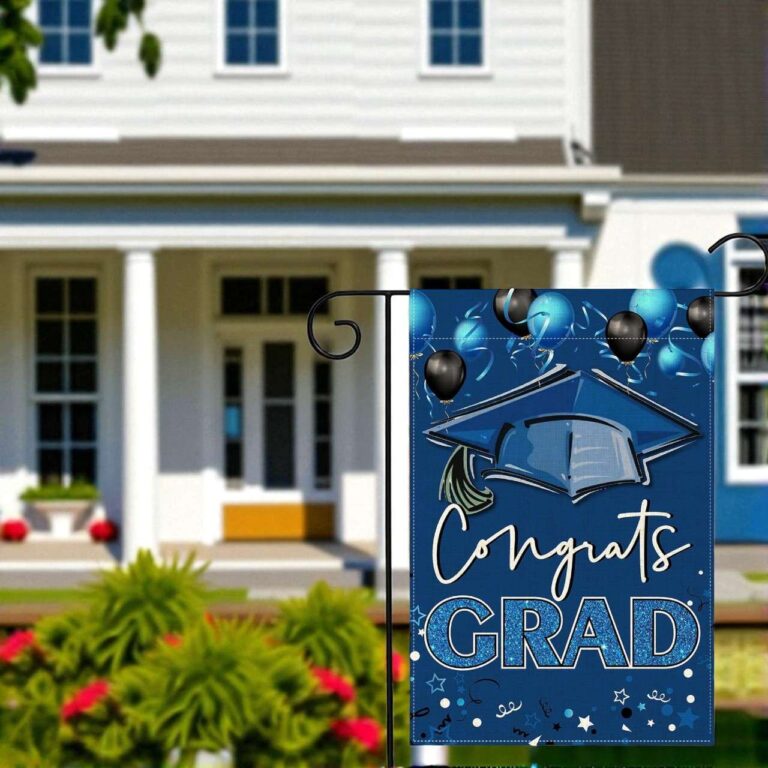 Congrats Grad Garden Flag - Blue Cap Outdoor Graduation Decor