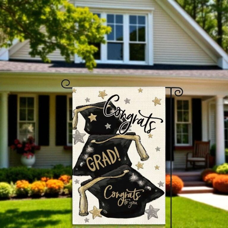 Congrats Grad Garden Flag with Diploma Cap Design