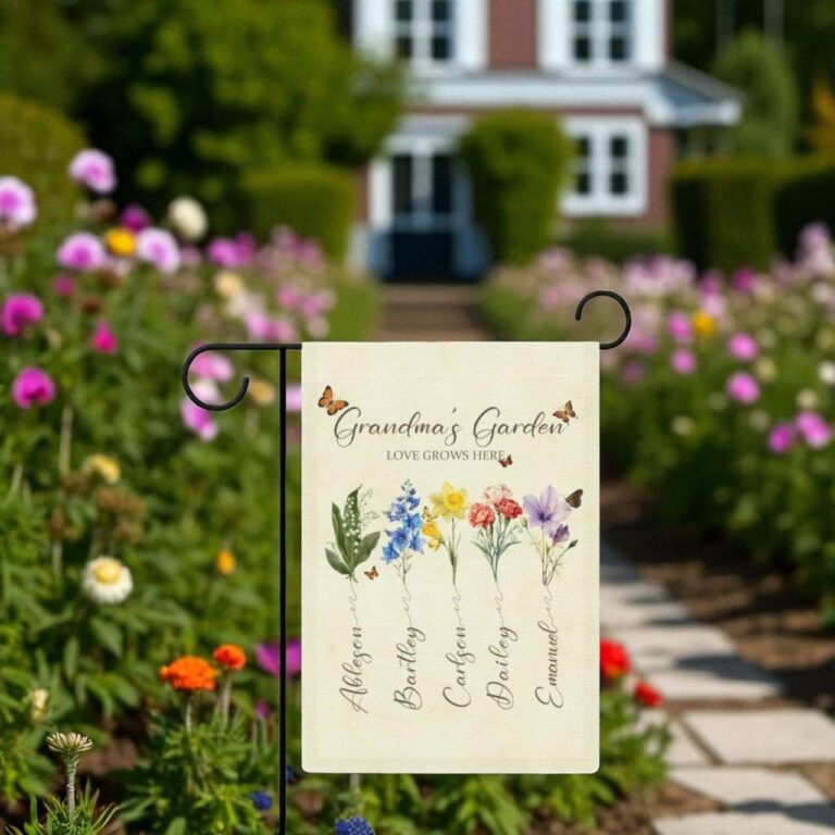 Custom Garden Flag with Birth Month Flower & Names