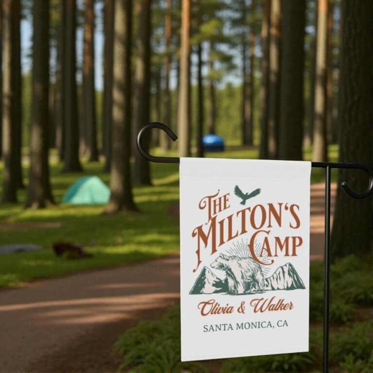 Custom Name Camping Flag, Personalized Camp Trip Banner