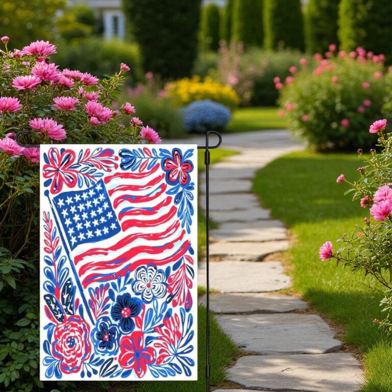 Custom Name Floral American Flag, Patriotic Garden Flag