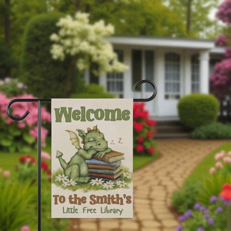 Custom Snoozing Dragon Yard Flag Personalized Library Decor