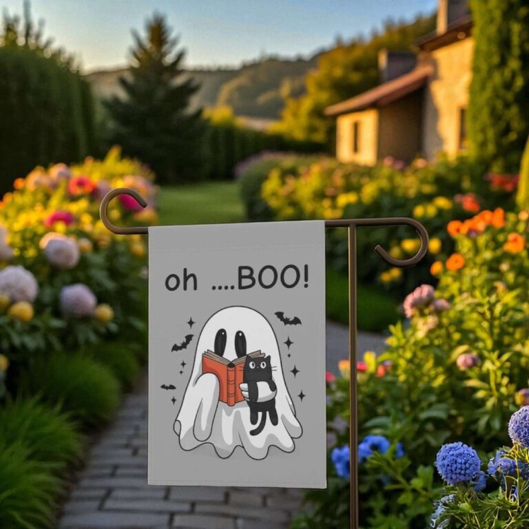 Cute Ghost Yard Decor for Cat Moms | Halloween Garden Flag