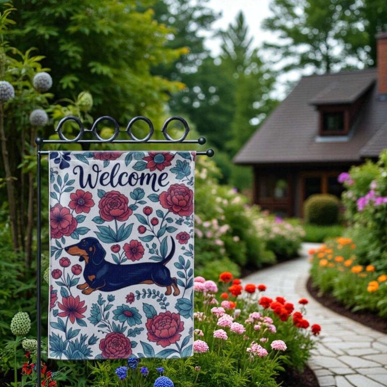 Dachshund Garden Flag - Durable Floral Dog Yard Decor