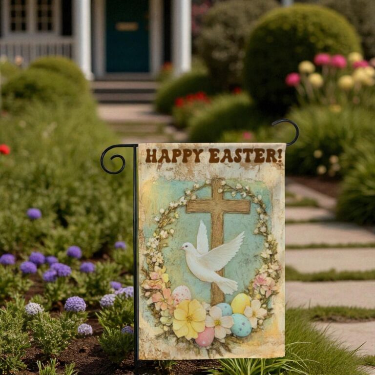 Easter Cross Garden Flag, Christian Outdoor Spring Decor