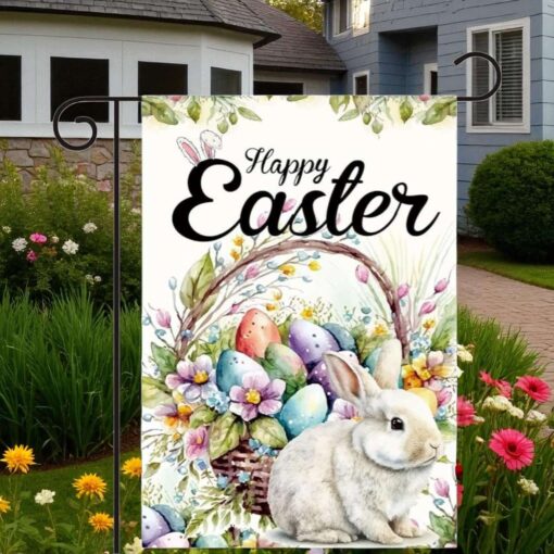 Easter Garden Flag, Bunny Egg Spring Outdoor Yard Decor