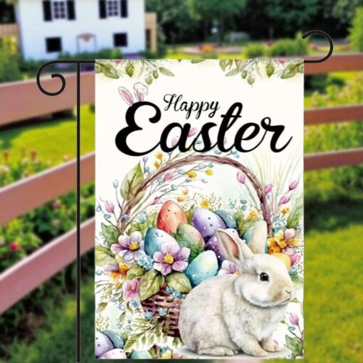 Easter Garden Flag, Bunny Egg Spring Outdoor Yard Decor
