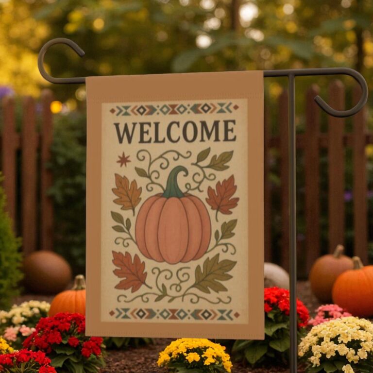 Fall Garden Flag, Rustic Pumpkin Yard Decor