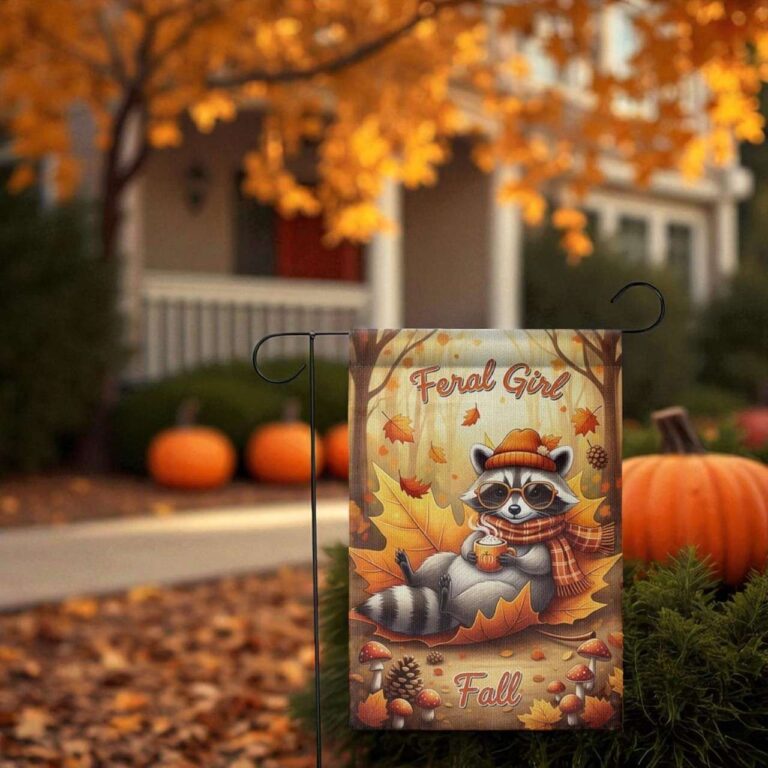 Feral Girl Fall Garden Flag Cute Raccoon Autumn Decor