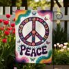 Floral Peace Sign Garden Flag, Boho Outdoor Decor