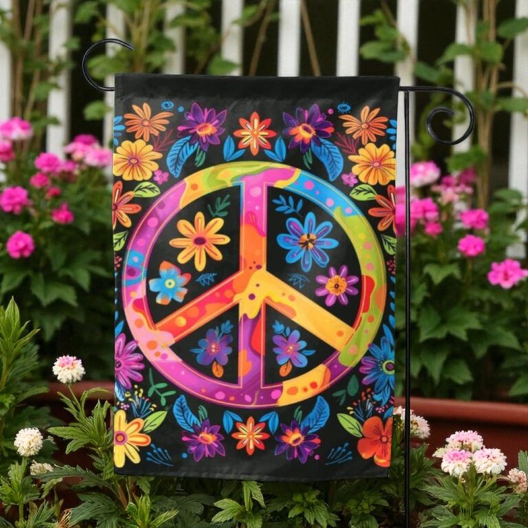 Floral Peace Sign Garden Flag, Spring Peace Garden Decor