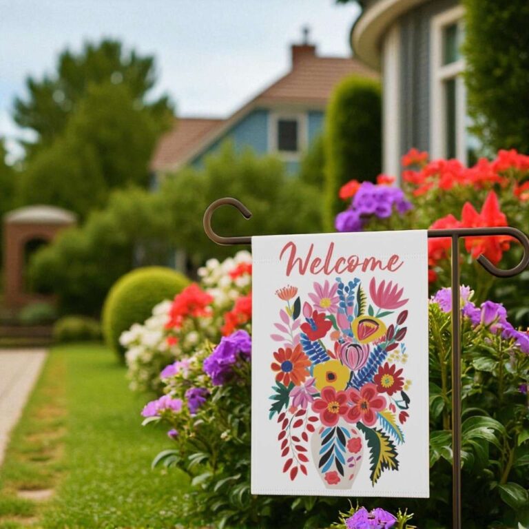 Floral Welcome Banner Garden Flag Durable Outdoor Decor