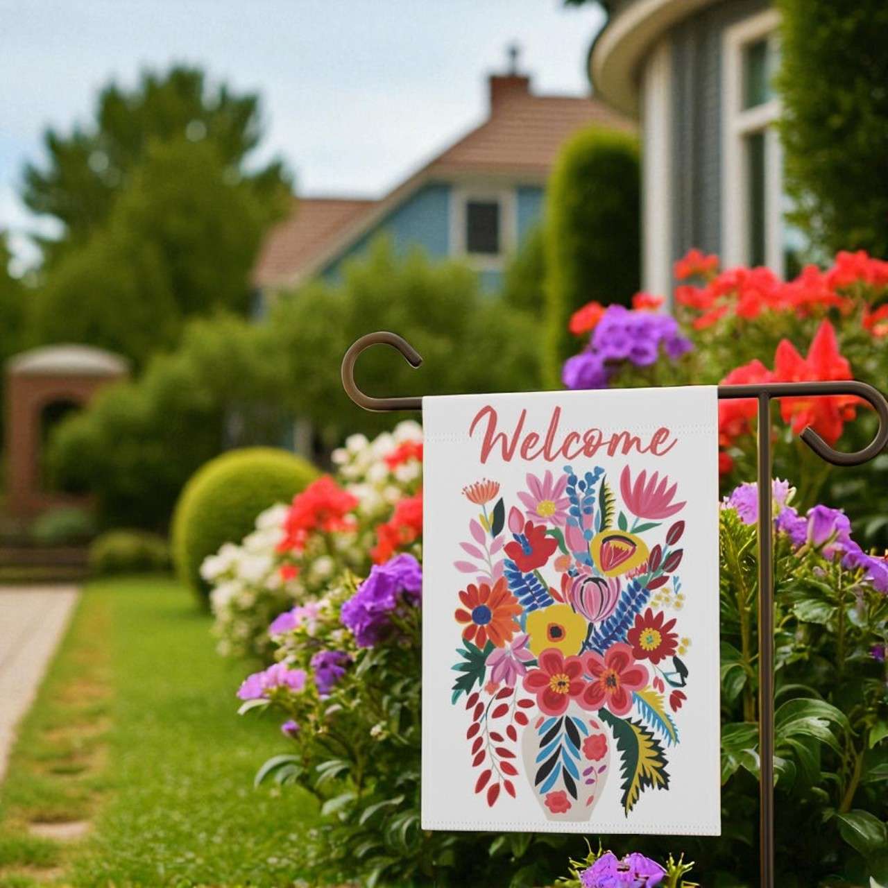 Floral Welcome Banner, Garden Flag