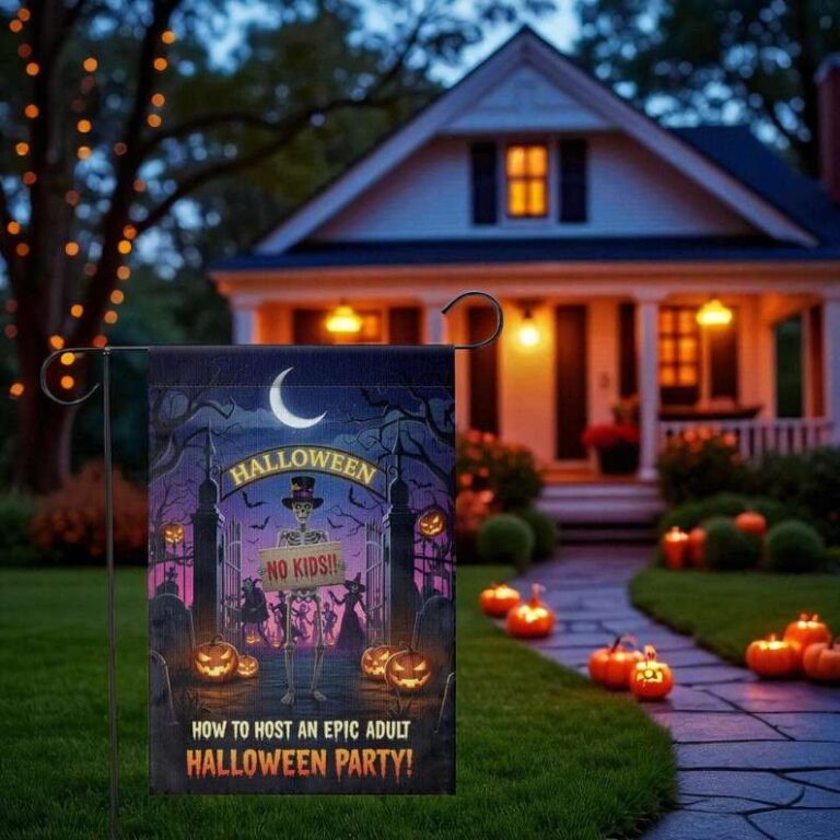 Funny Adult Halloween Garden Flag – Spooky Skeleton Yard Sign