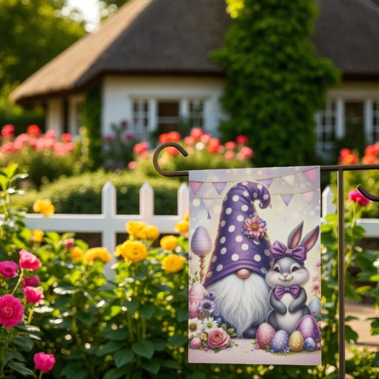 Easter Garden Banner, Bunny Gnome Flag