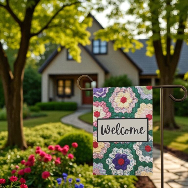 Welcome Garden Flag, Vintage Quilt Welcome Banner