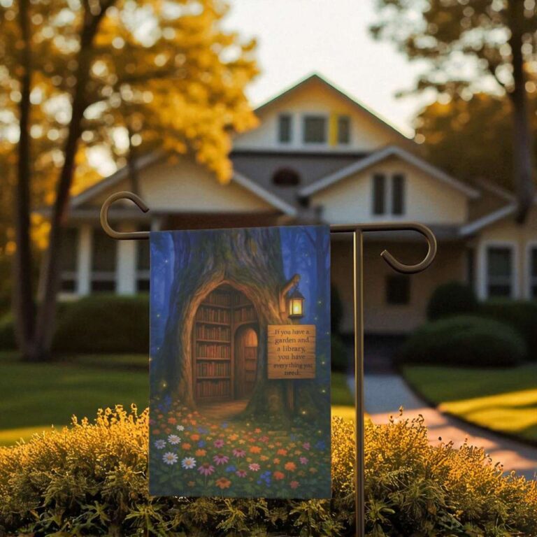 Garden Library Flag Outdoor Banner | Enchanting Cottagecore Décor