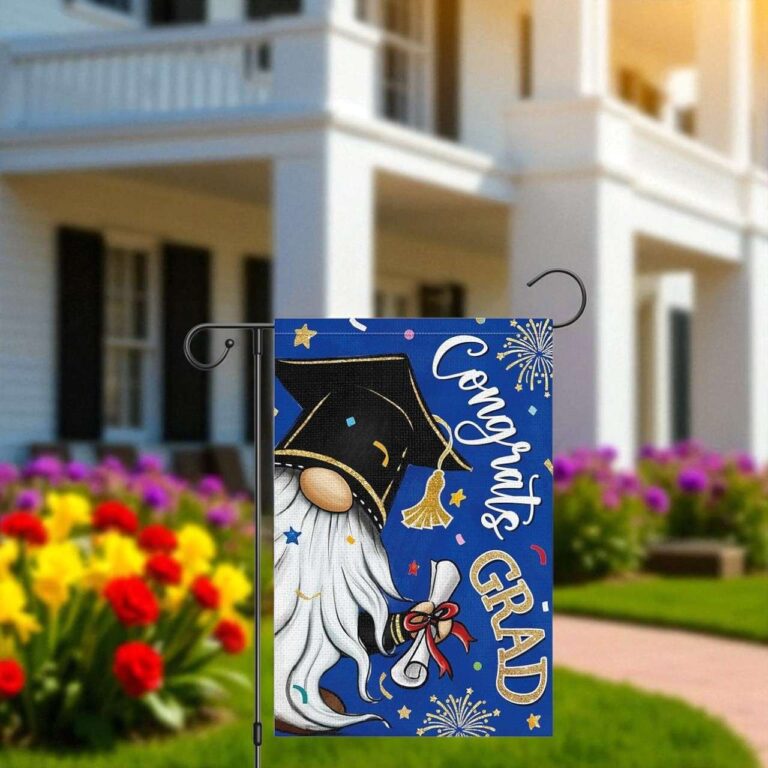 Graduation Garden Flag Congrats Grad Gnome Burlap Decor
