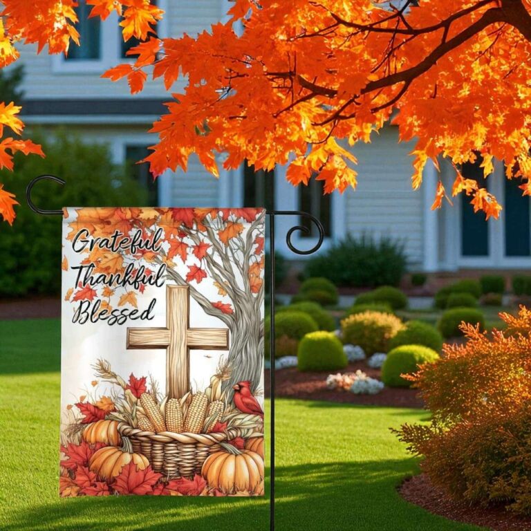 Grateful Thankful Blessed Flag for Fall Christian Decor