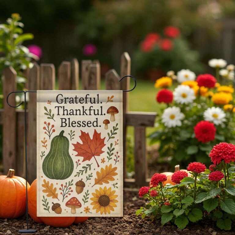 Grateful Thankful Blessed Garden Flag, Fall Yard Decor