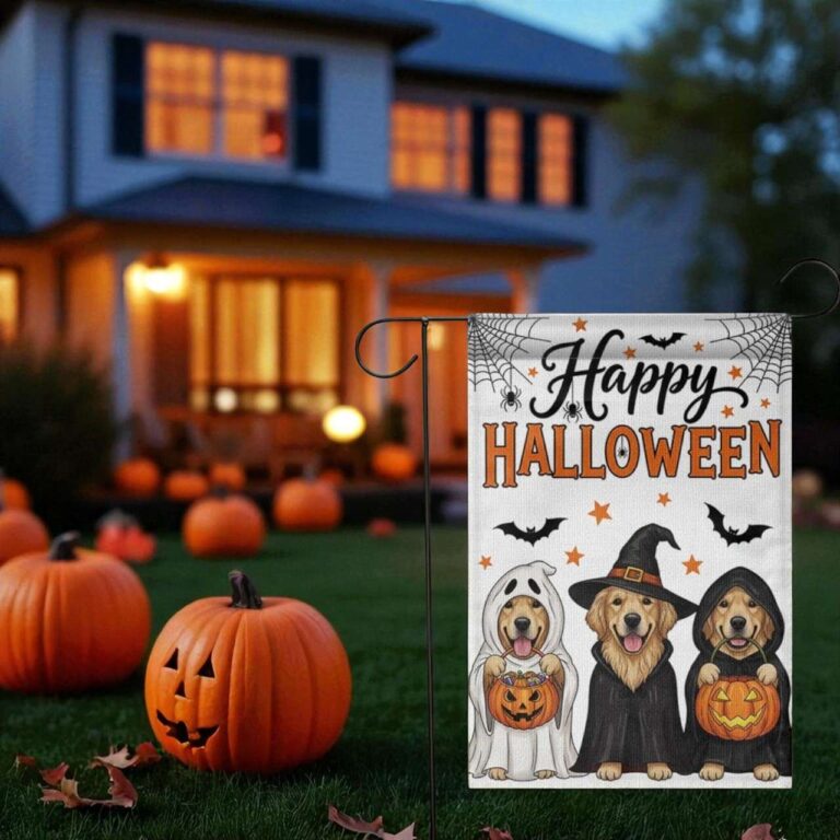 Halloween Dog Garden Flag – Cute Golden Retriever Yard Decor
