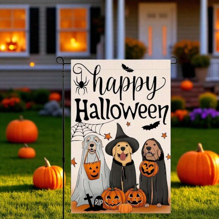 Halloween Garden Flag with Dog and Pumpkin | Outdoor Yard Decor