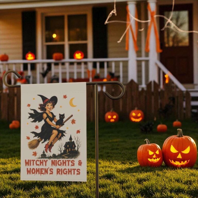 Witchy Halloween Garden Flag with Feminist Fall Decor Statement
