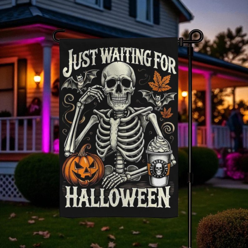 Halloween Garden Flag, Funny Skeleton Pumpkin Design