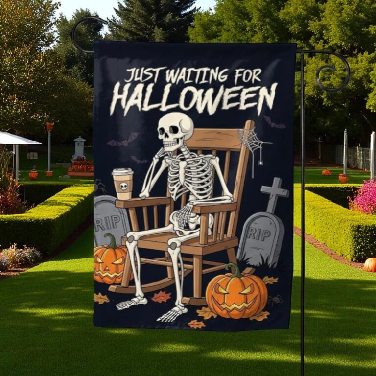 Halloween Garden Flag, Funny Skeleton Pumpkin Design