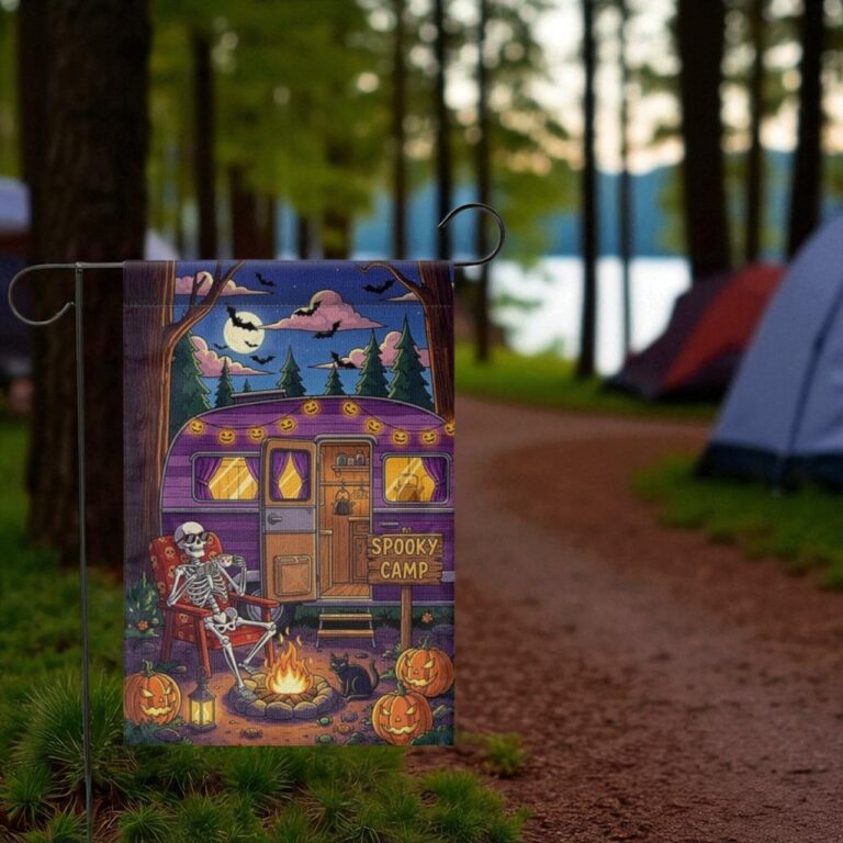 Halloween Camping Flag, Skeleton Camper Yard Decor