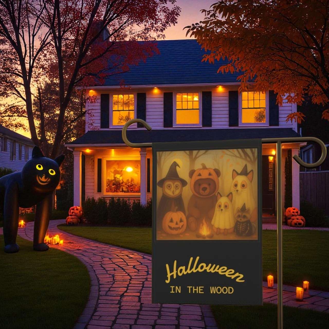Halloween Wood Garden Flag, Woodland Animals Decor