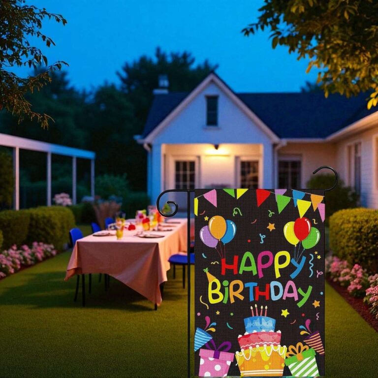 Happy Birthday Garden Flag Burlap Cake Yard Banner