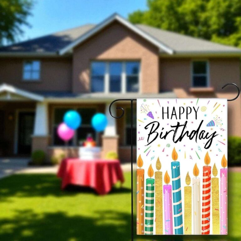 Happy Birthday Garden Flag Colorful Candles Yard Decoration