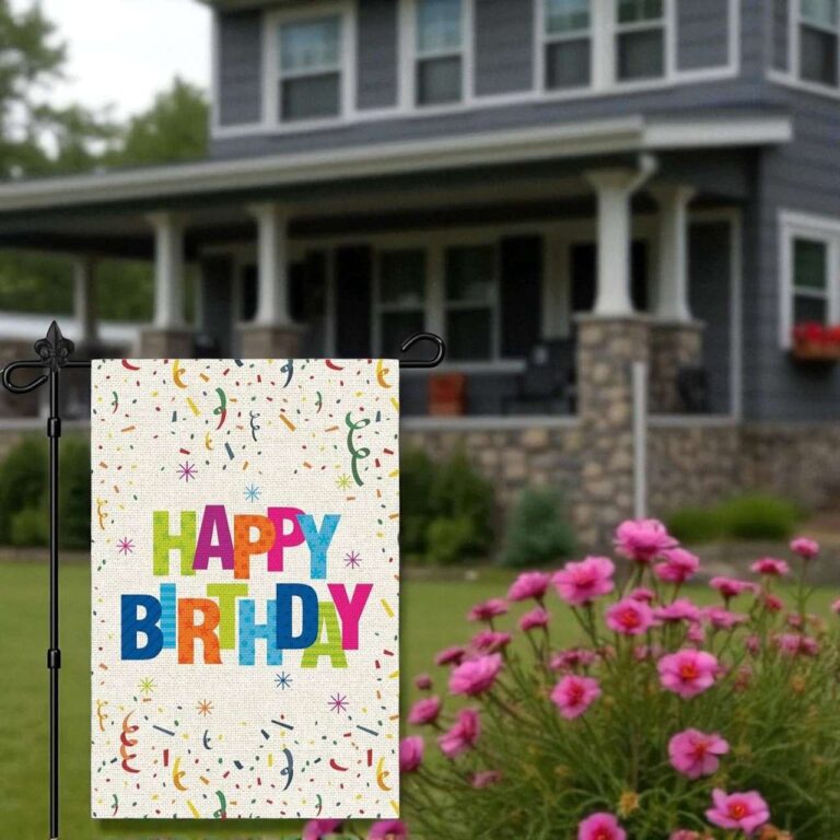Happy Birthday Garden Flag Rustic Burlap Yard Banner