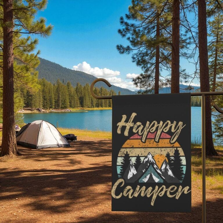 Happy Camper Outdoor Flag, Retro Camping Garden Decor