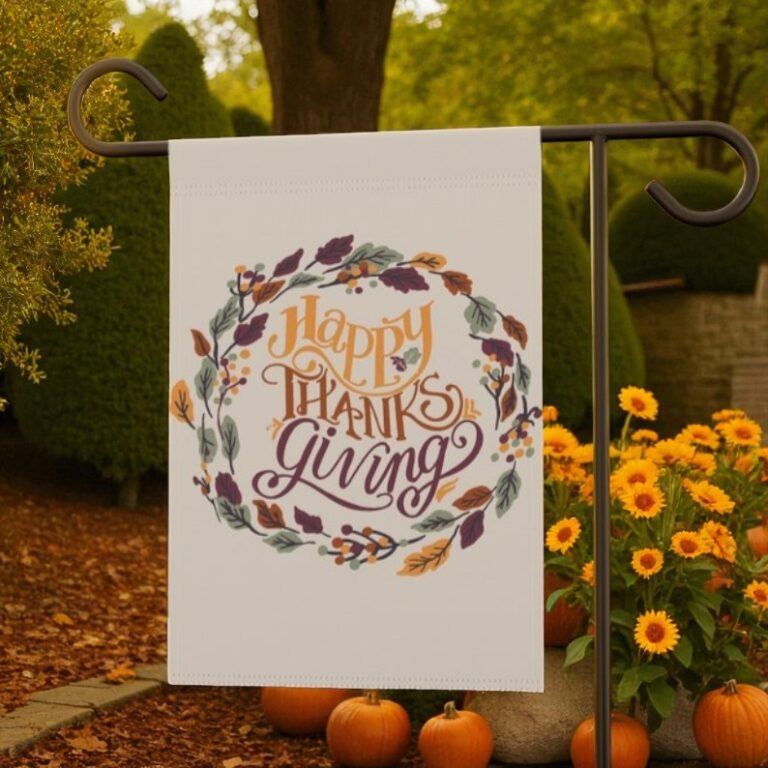 Happy Thanksgiving Garden Flag, Fall Decor Outdoor Banner