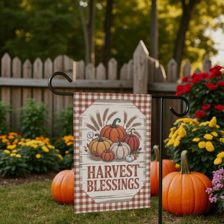 Harvest Blessings Garden Flag, Rustic Autumn Porch Decor
