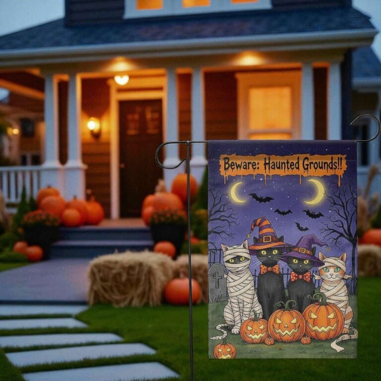 Haunted Grounds Garden Flag Halloween Cat Yard Decor Outdoor