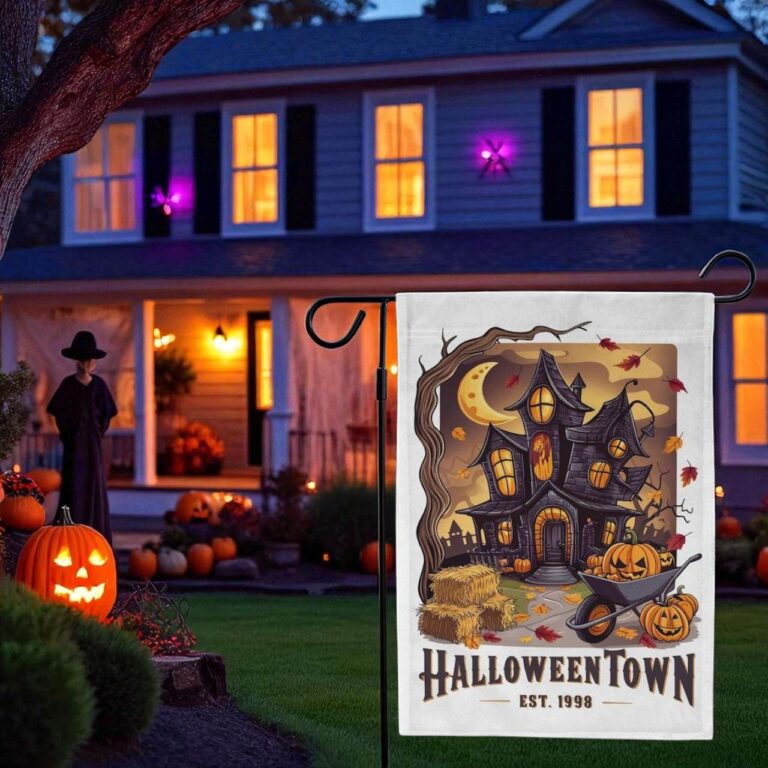 Haunted House Flag for Spooky Halloween Garden Decor
